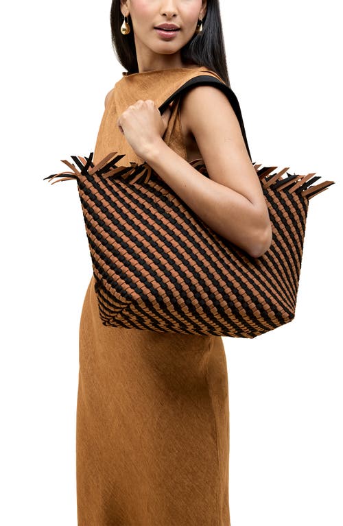 Shop Naghedi Medium Havana Stripe Woven Tote In Algarve