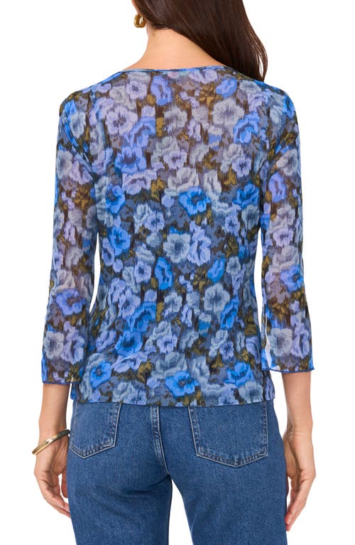 Shop Vince Camuto Floral Exposed Seam Mesh Top In Royal Azure