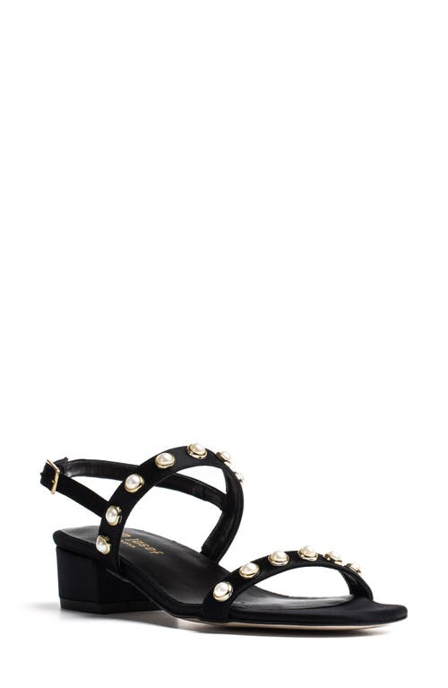 Jon Josef Sawyer Imitation Pearl Sandal Black Satin at Nordstrom,