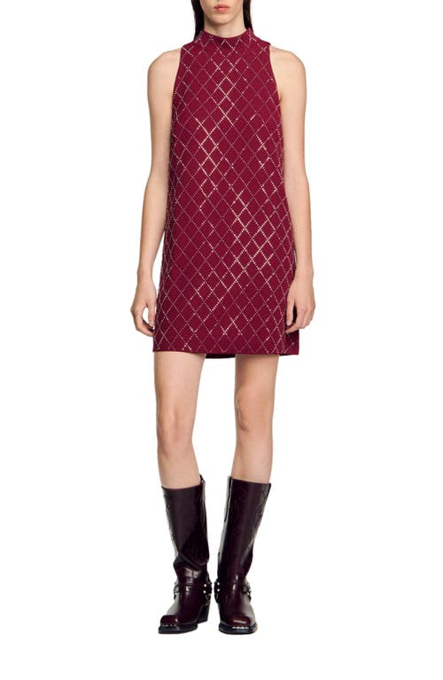 Shop Sandro Studded Diamond Short Dress In Bordeaux