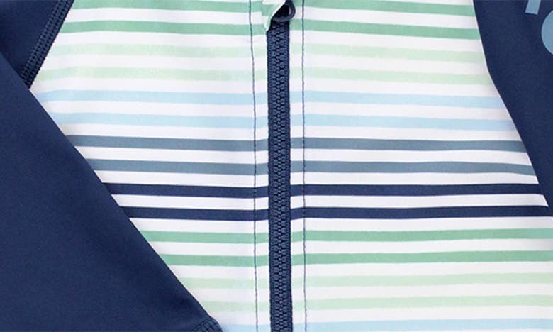 RUGGEDBUTTS RUGGEDBUTTS COASTAL STRIPE ONE-PIECE RASHGUARD SWIMSUIT & HAT SET