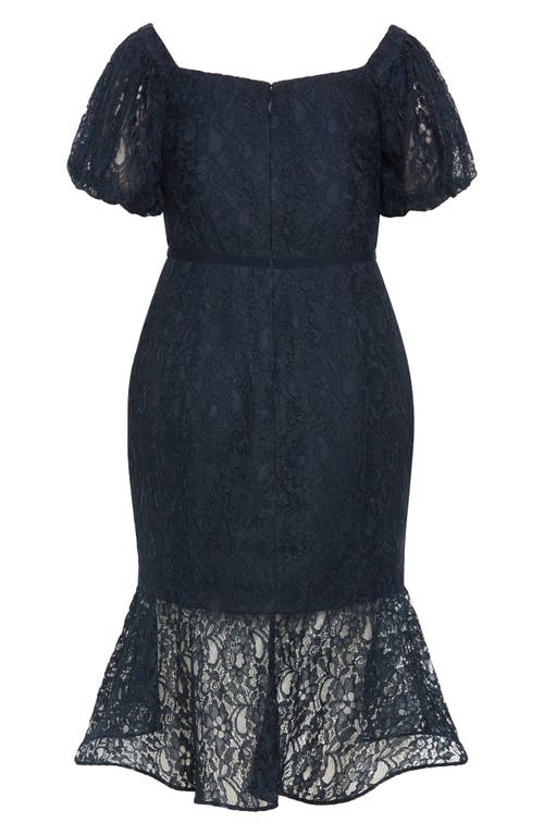 City Chic Lily Off The Shoulder Lace Dress In Navy