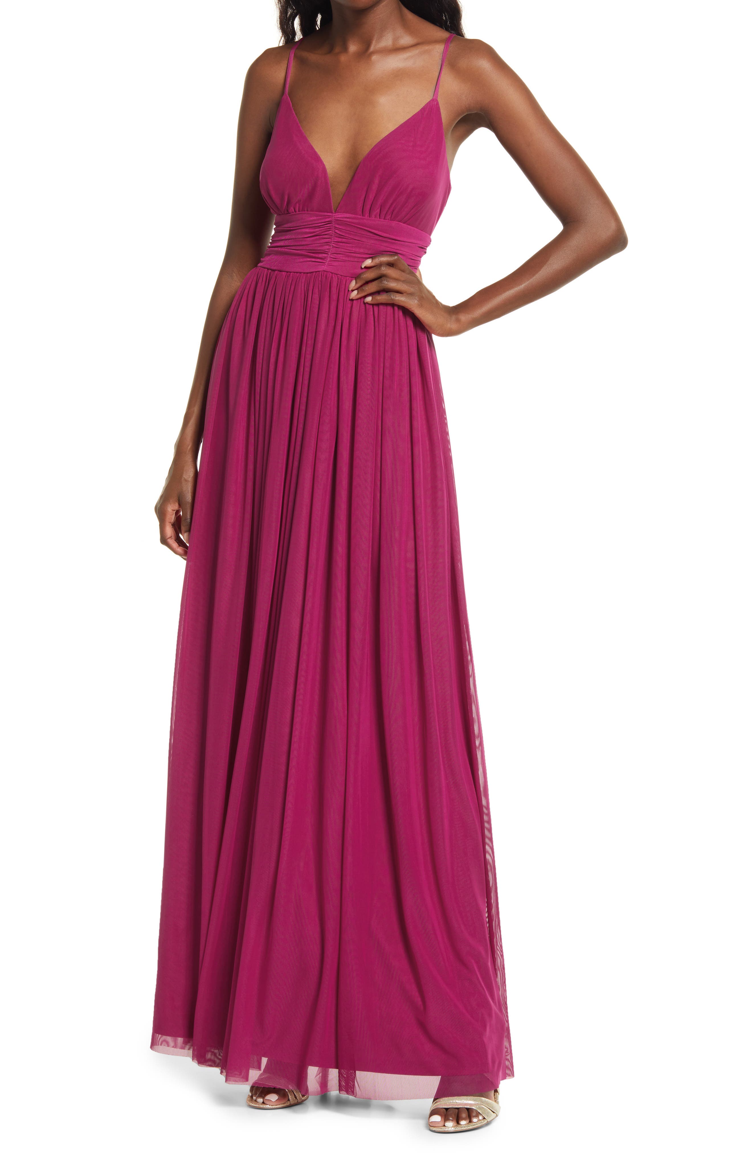 lulus v neck chiffon gown