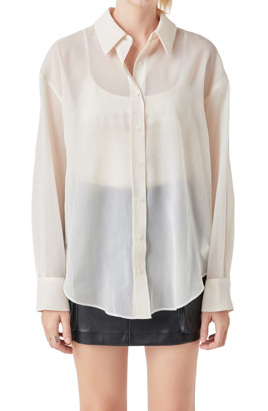 Shop Grey Lab Oversize Organza Long Sleeve Button-up Shirt In Off White
