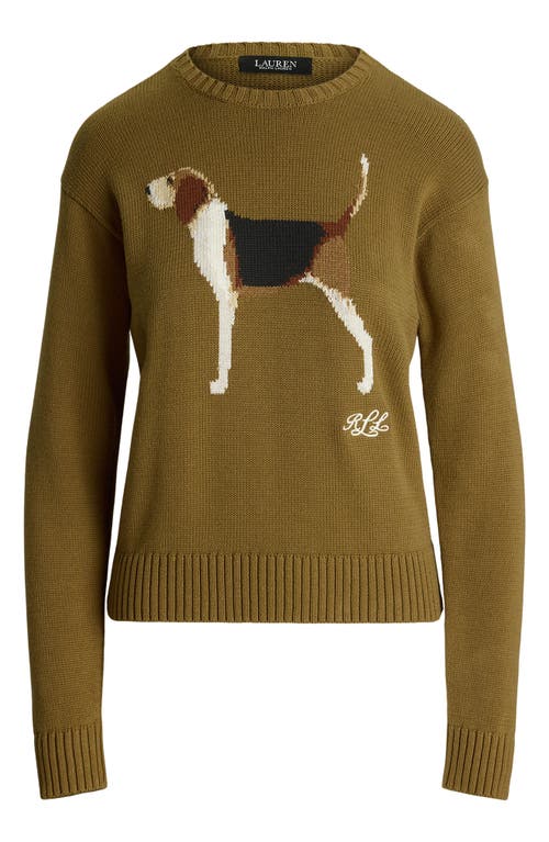 Shop Lauren Ralph Lauren Intarsia Beagle Cotton Sweater In Honey Tan