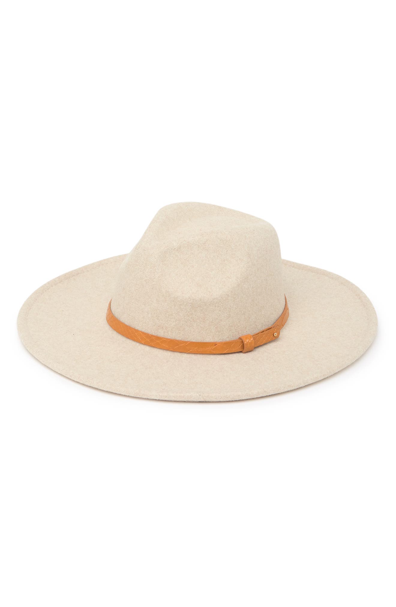 Marcus Adler Tau Vegan Leather Band Wool Blend Panama Hat In Taupe