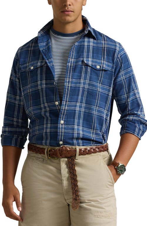 Polo Ralph Lauren Rustic Plaid Linen & Cotton Button-Up Shirt 6421 Indigo Multi at Nordstrom,
