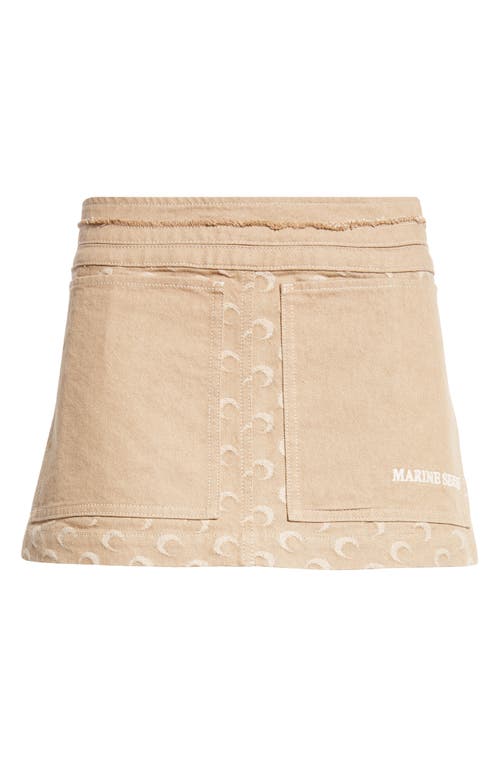 Shop Marine Serre Moon Jacquard Organic Cotton Twill Miniskirt In Dark Beige