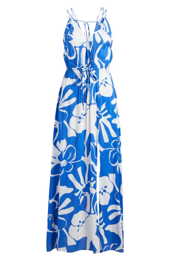 Shop Elan Cover-up Maxi Dress In Blue Hibiscus