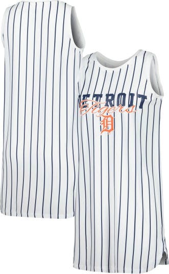 CONCEPTS SPORT Women's Concepts Sport White Detroit Tigers Reel Pinstripe  Knit Sleeveless Nightshirt