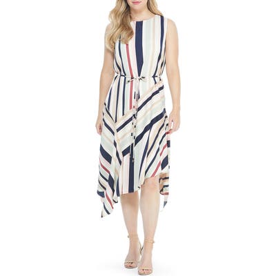 Maggy London Stripe Handkerchief Hem Satin Dress, Beige