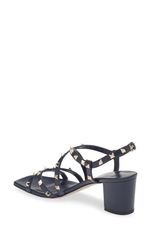 Shop Valentino Garavani Rockstud Block Heel Sandal In Marine