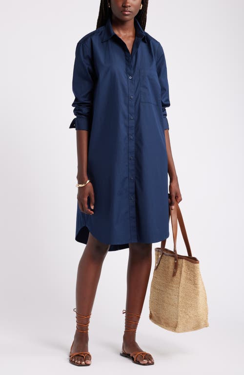 Shop Nordstrom Long Sleeve High-low Shirtdress In Navy Blazer