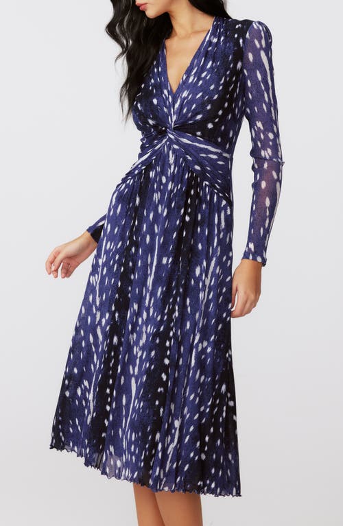 Shop Dvf Burton Print Long Sleeve Mesh Midi Dress In Fawn Perfect Navy