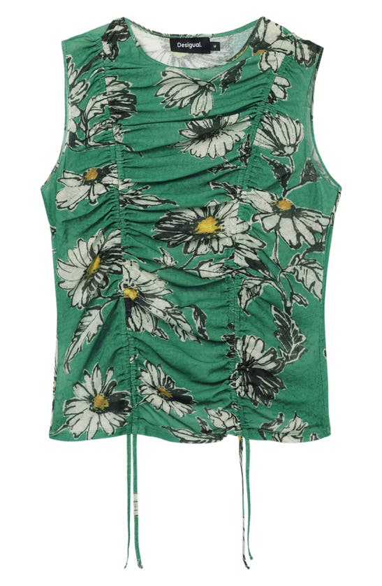 Shop Desigual Cretu Floral Ruched Sleeveless Top In Green