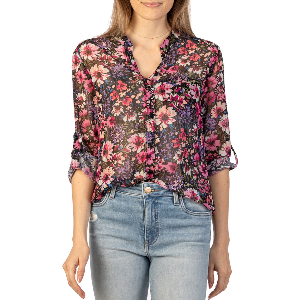 Kut From The Kloth Jasmine Chiffon Button-up Shirt In Segovia Black/pink