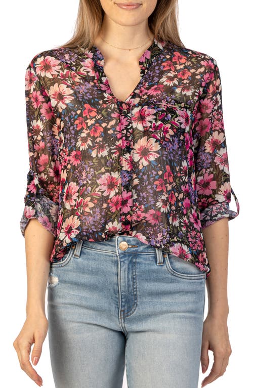 Jasmine Chiffon Button-Up Shirt in Segovia Black/Pink