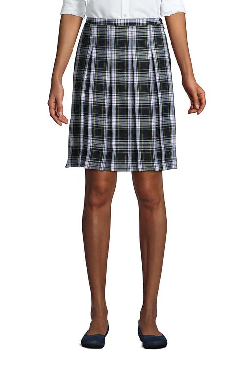 Lands' End School Uniform Young Plaid Box Pleat Skirt Top Of The Knee In White Plaid