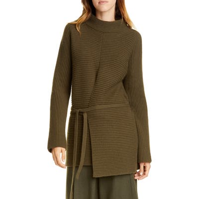 Vince Tie Front Wool & Cashmere Tunic Sweater, Green