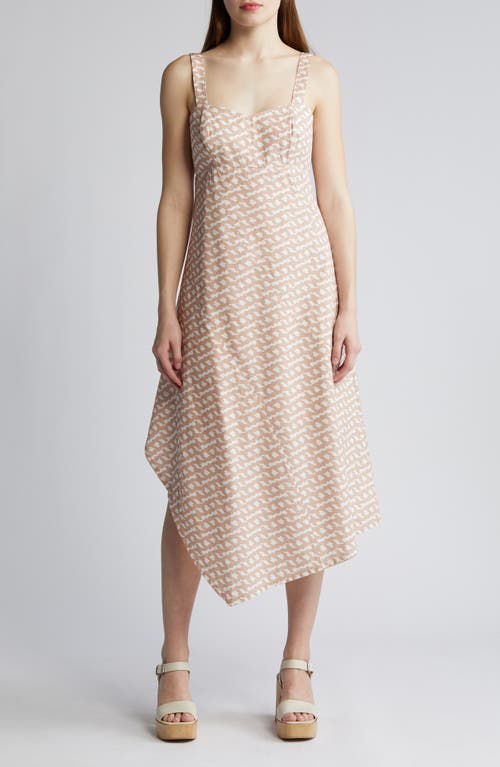 Asymmetric Hem Cotton Midi Dress in Natural Chain