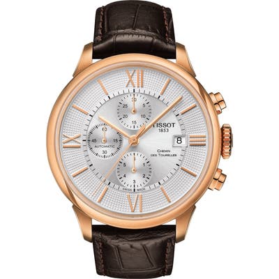 Tissot Chemin Des Tourelles Automatic Chronograph Leather Strap Watch, 4m