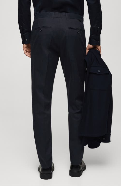 Shop Mango Regular Fit Cotton Blend Dress Pants In Dark Navy