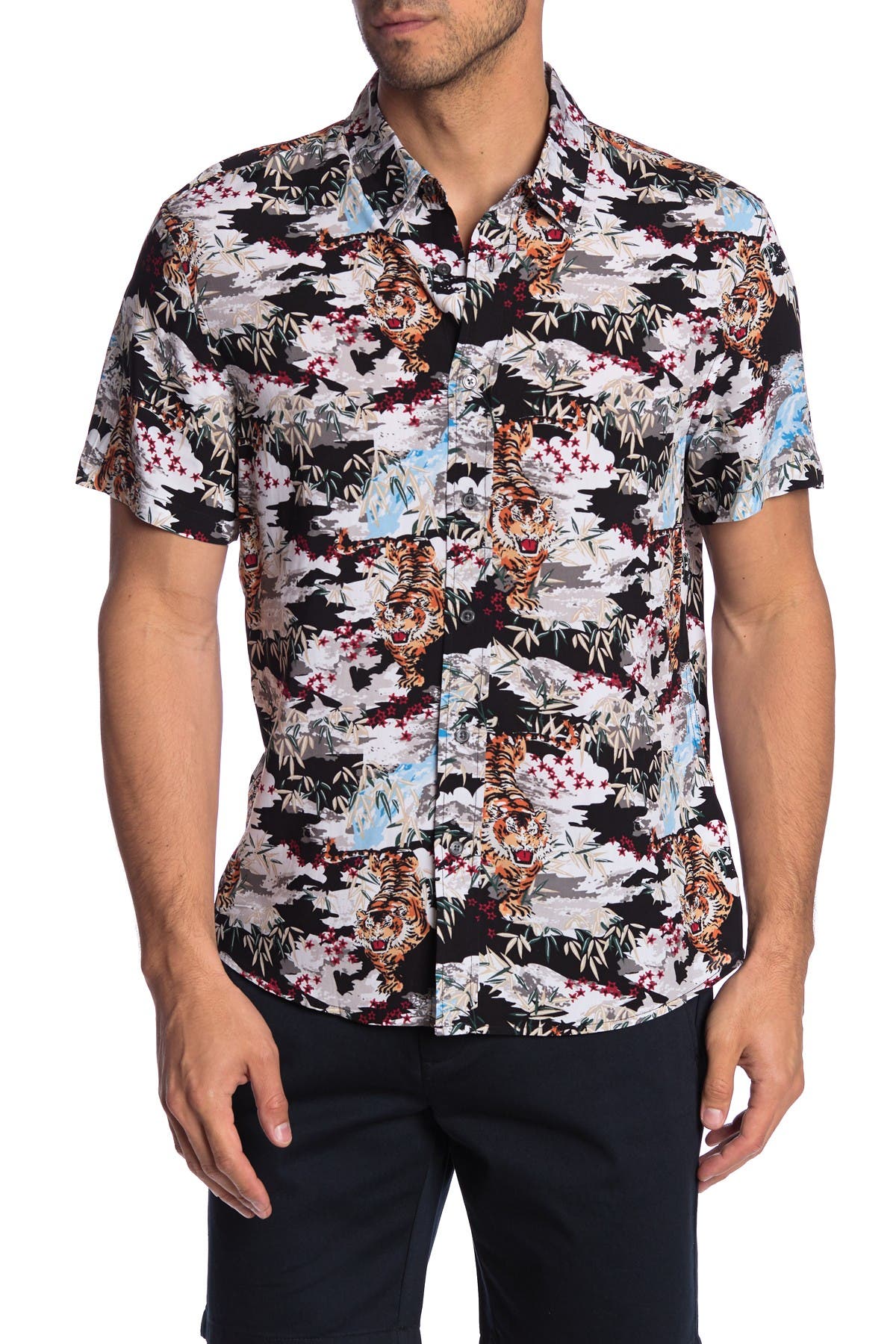 tiger print short sleeve shirt