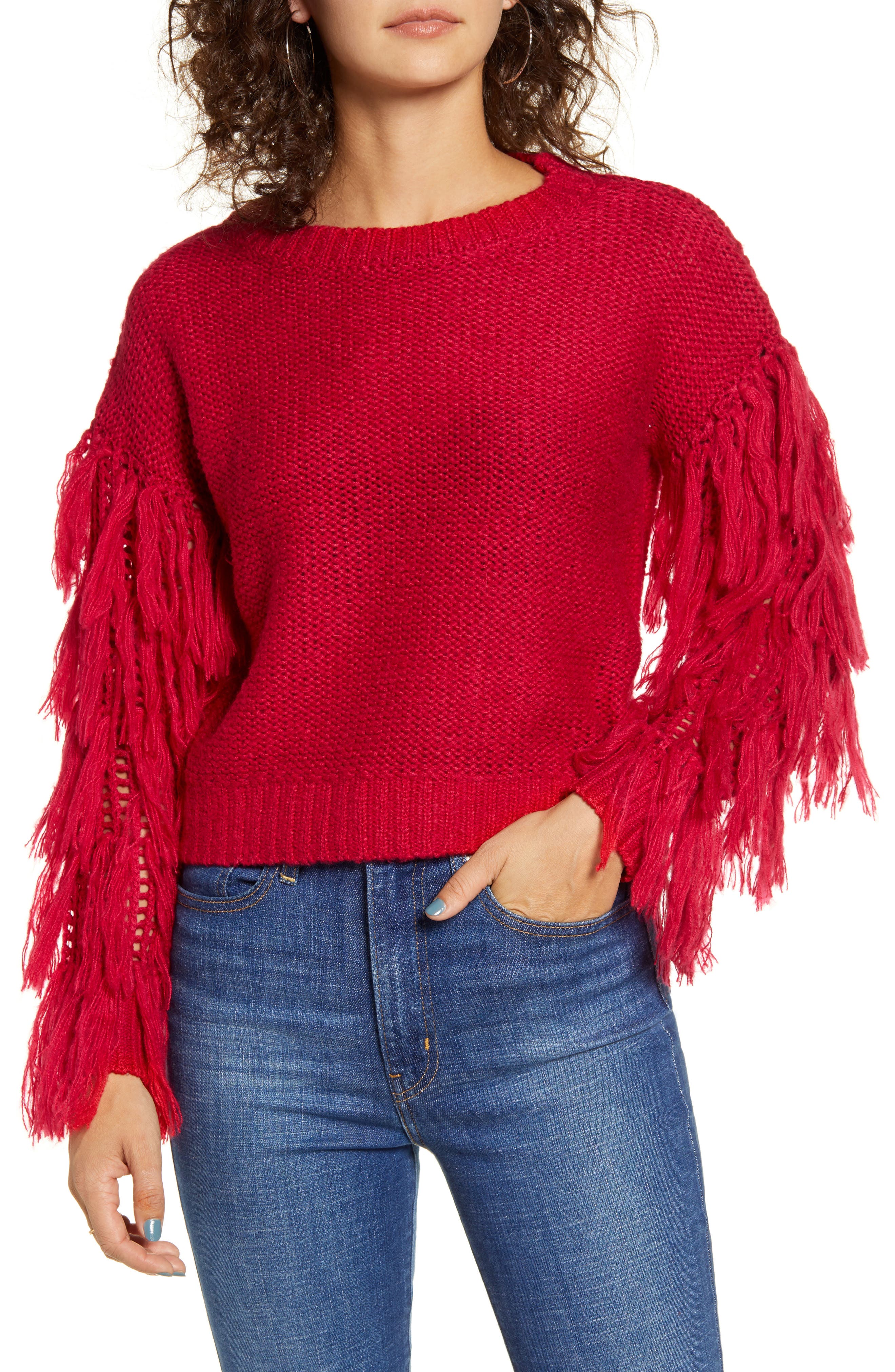 fringe sleeve sweater