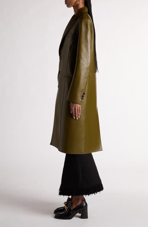 Shop Bottega Veneta Bonded Leather Coat In Olive Oil