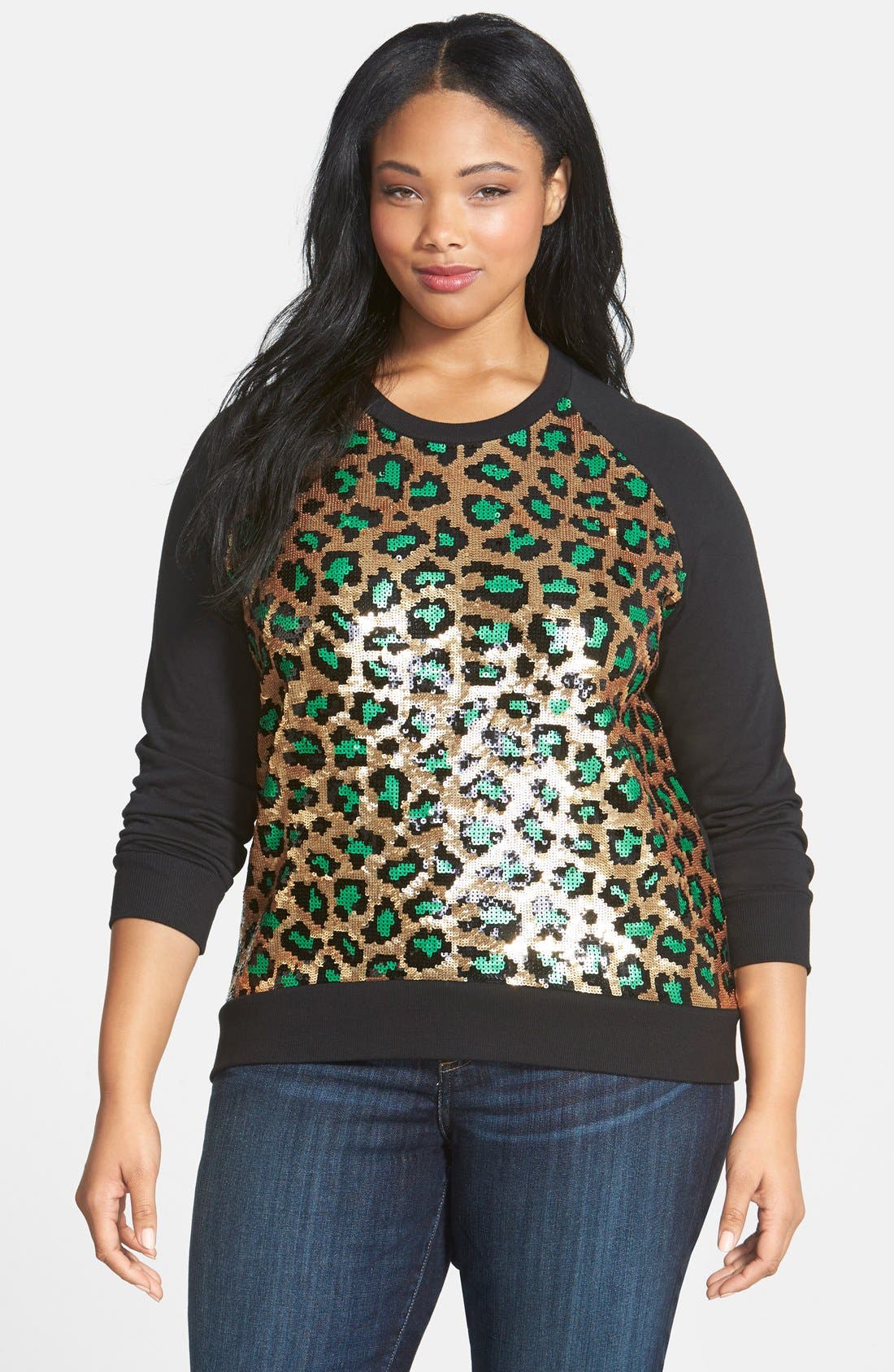 plus size sequin front jeans
