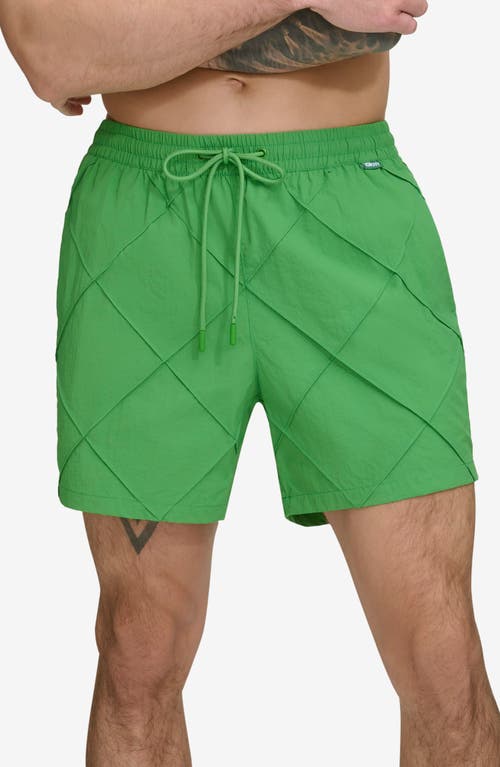 Shop Dkny Diamond Pintuck Swim Trunks In Green