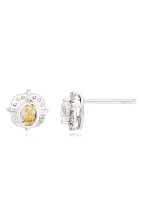 Suzy Levian White Topaz Stud Earrings In White