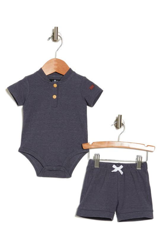 Shop 7 For All Mankind Kids' 2-piece Bodysuit & Knit Shorts Set In Navy Heather