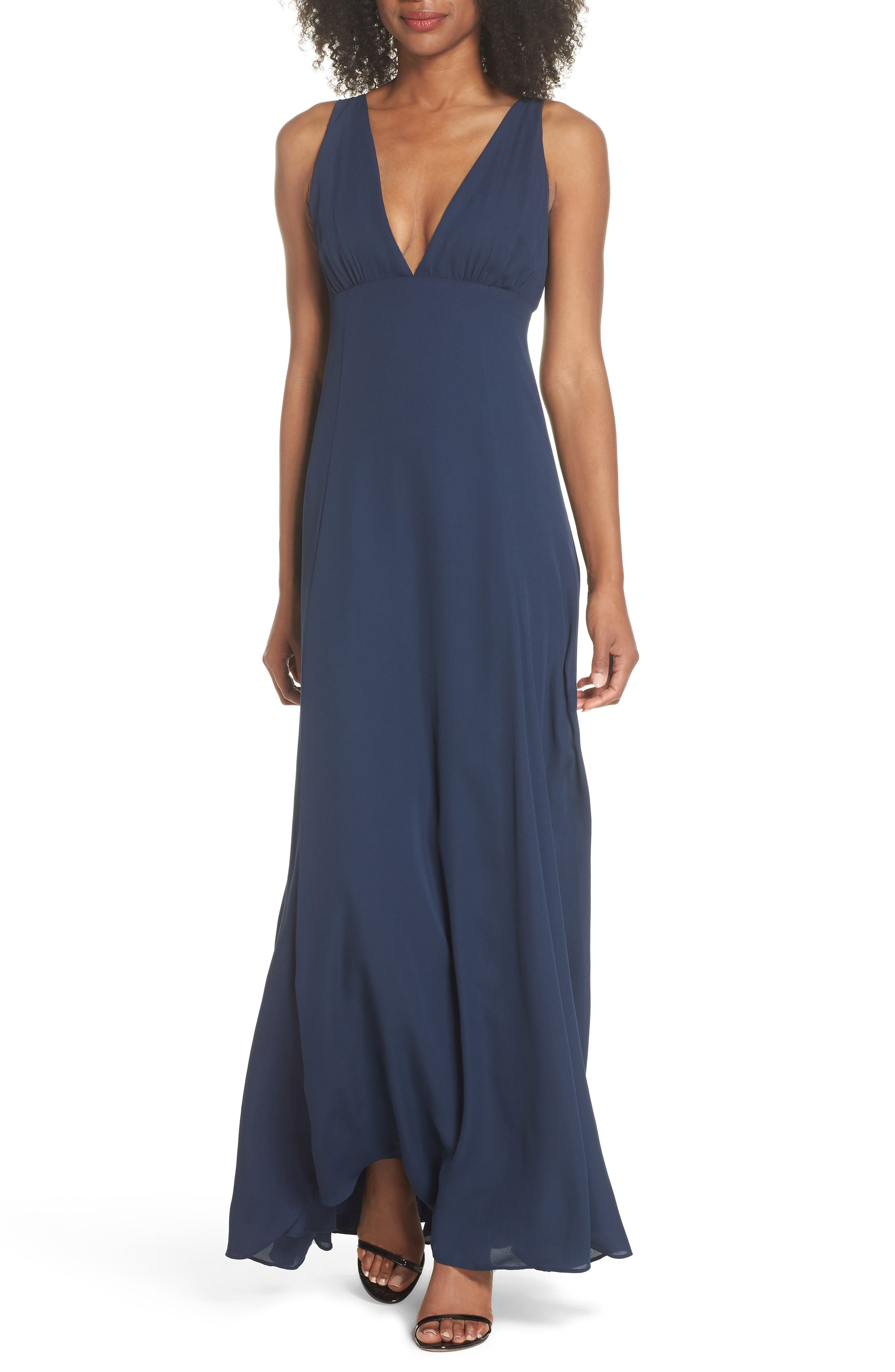 Wayf The Kiara Empire Plunge Neck Gown, Blue