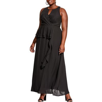 Plus Size City Chic Cascade Ruffle Maxi Dress, Black
