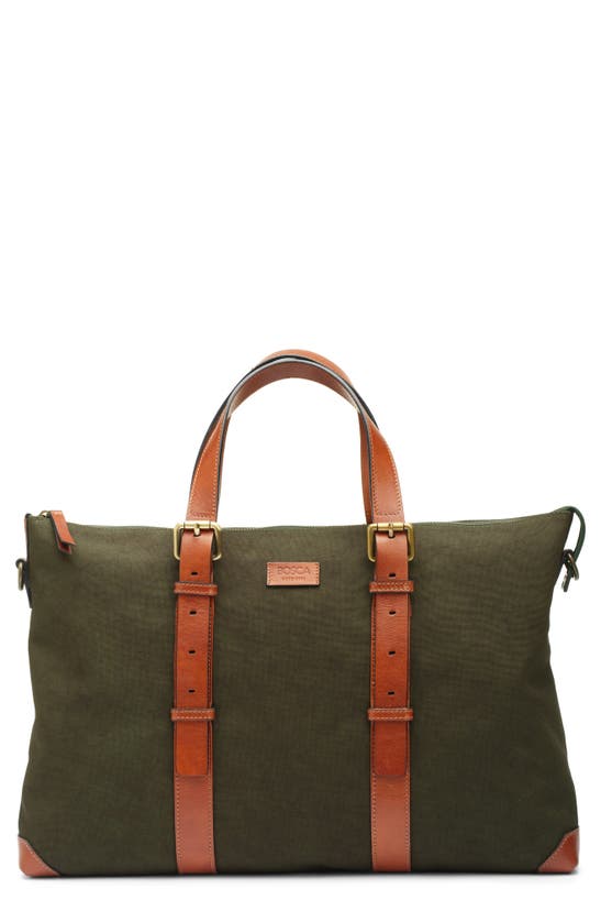 Shop Bosca Arno Slim Recycled Nylon & Leather Tote In Olive Drab