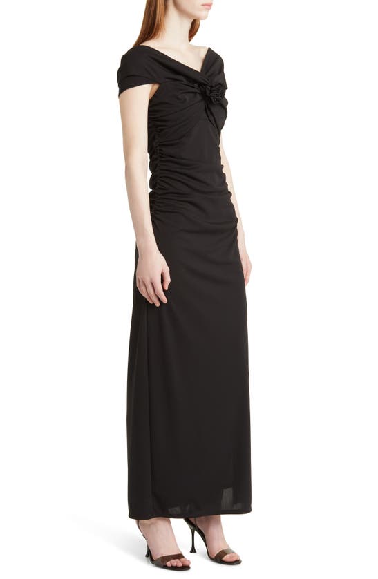 Shop Charles Henry Rosette Detail Off The Shoulder Dress In Black