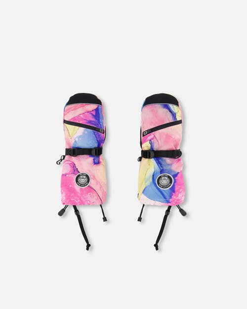 Shop Deux Par Deux Girl's Technical Mittens Printed Multicolor In Printed Multicolor Paint