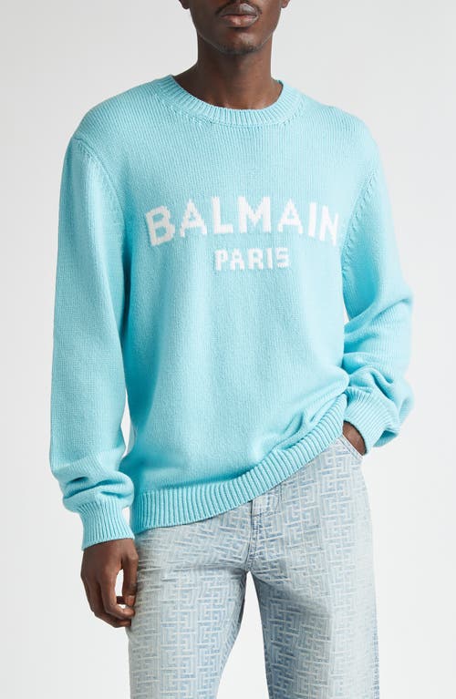 Balmain Logo Wool Blend Sweater Snc Light Blue/White at Nordstrom,