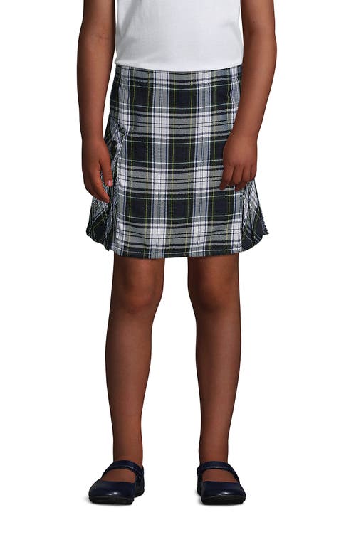 Lands' End Kids'  School Uniform Girls Slim Side Pleat Plaid Skort Above Knee In White Plaid