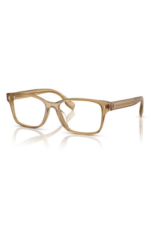 Tory Burch 49mm Rectangular Optical Glasses In Transparent Green