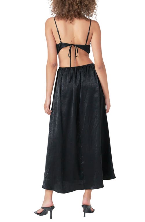 Endless Rose Front Twist Satin Midi Dress In Black