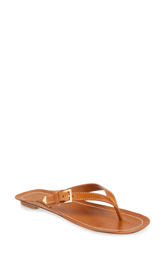 Prada Buckle Leather Flip Flop In Brown