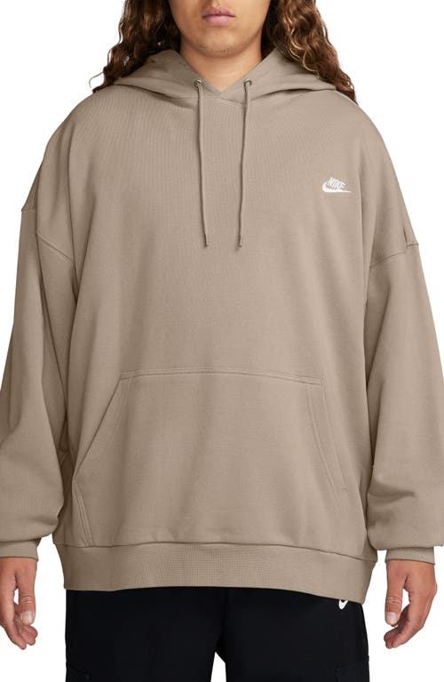 Shop Nike Club Fleece Oversize Cotton French Terry Hoodie In Khaki/khaki/white