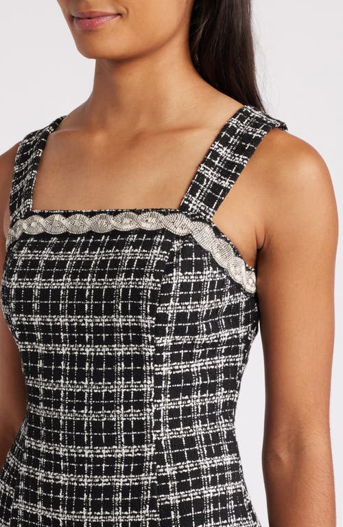 Shop Tahari Asl Rhinestone Detail Tweed Sheath Dress In Black Vanilla