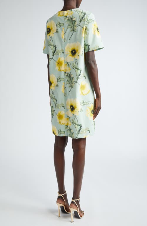 Shop Oscar De La Renta Poppies Short Sleeve Shift Dress In Sage/yellow