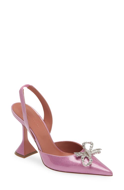 Amina Muaddi Rosie Crystal Bow Pointed Toe Slingback Pump Pink Glitter at Nordstrom,
