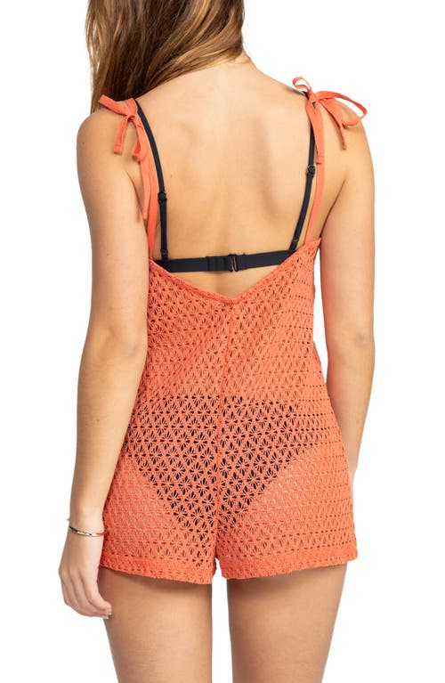 Shop Roxy Ocean Riders Open Stitch Cotton Blend Cover-up Romper In Apricot Brandy