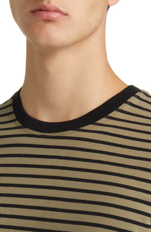 Shop Frame Stripe Crewneck T-shirt In Khaki Green/noir