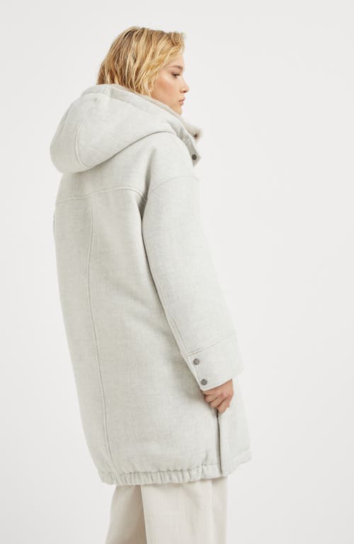 Shop Brunello Cucinelli Virgin Wool And Cashmere Double Cloth Down Parka With Detachable Shearling Insert In Light Grey